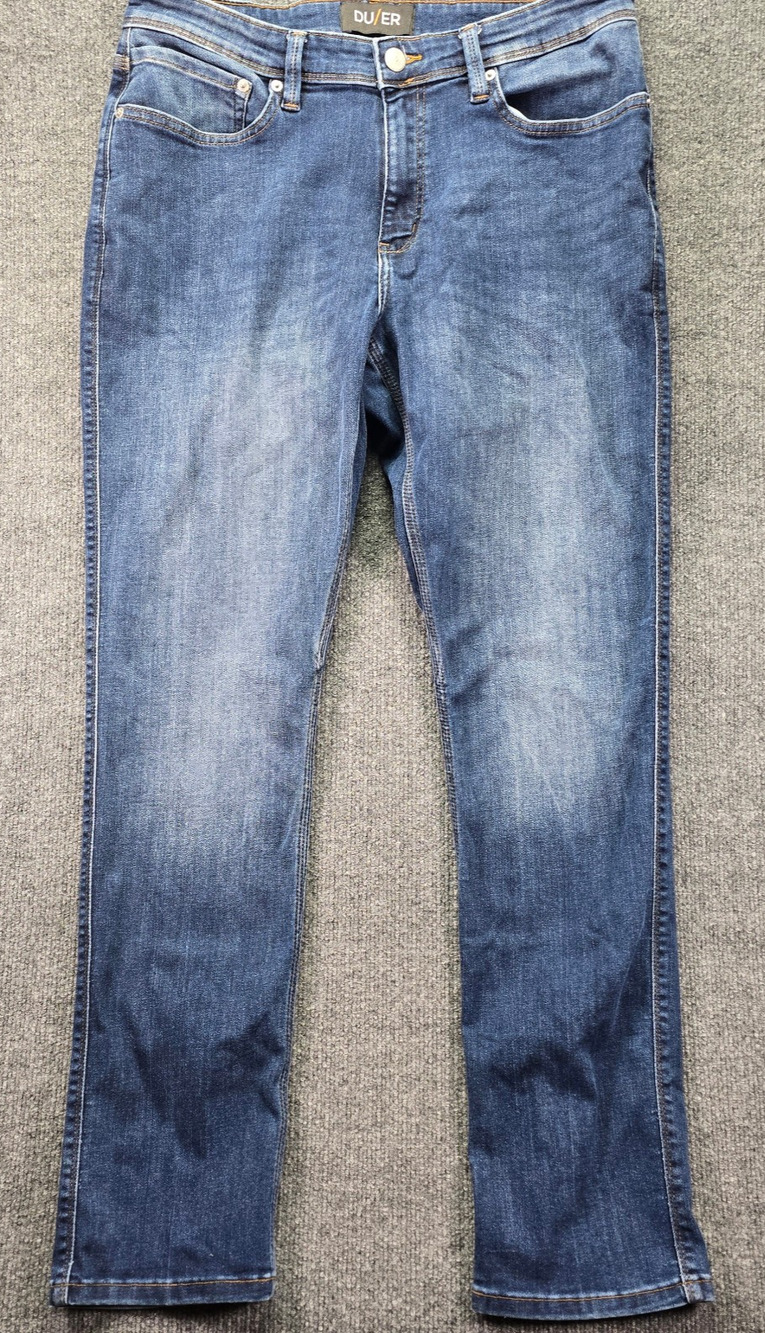 DU/ER Jeans Mens 34x32 (34x31) Blue Medium Wash L2X Relaxed Taper Performance